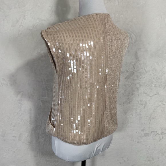NWT Cable & Gauge Champagne Sequin Faux Wrap Top Size Small Sparkly Neutral Glam - Picture 3 of 15